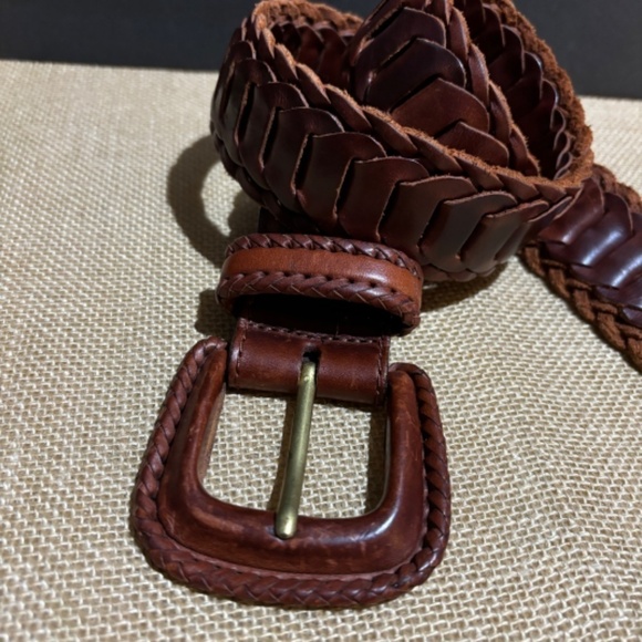 VTG Unbranded Women's Leather Chain Belt‎ Sz M Wide Brown Boho 90's Chunky Thick - Picture 2 of 11